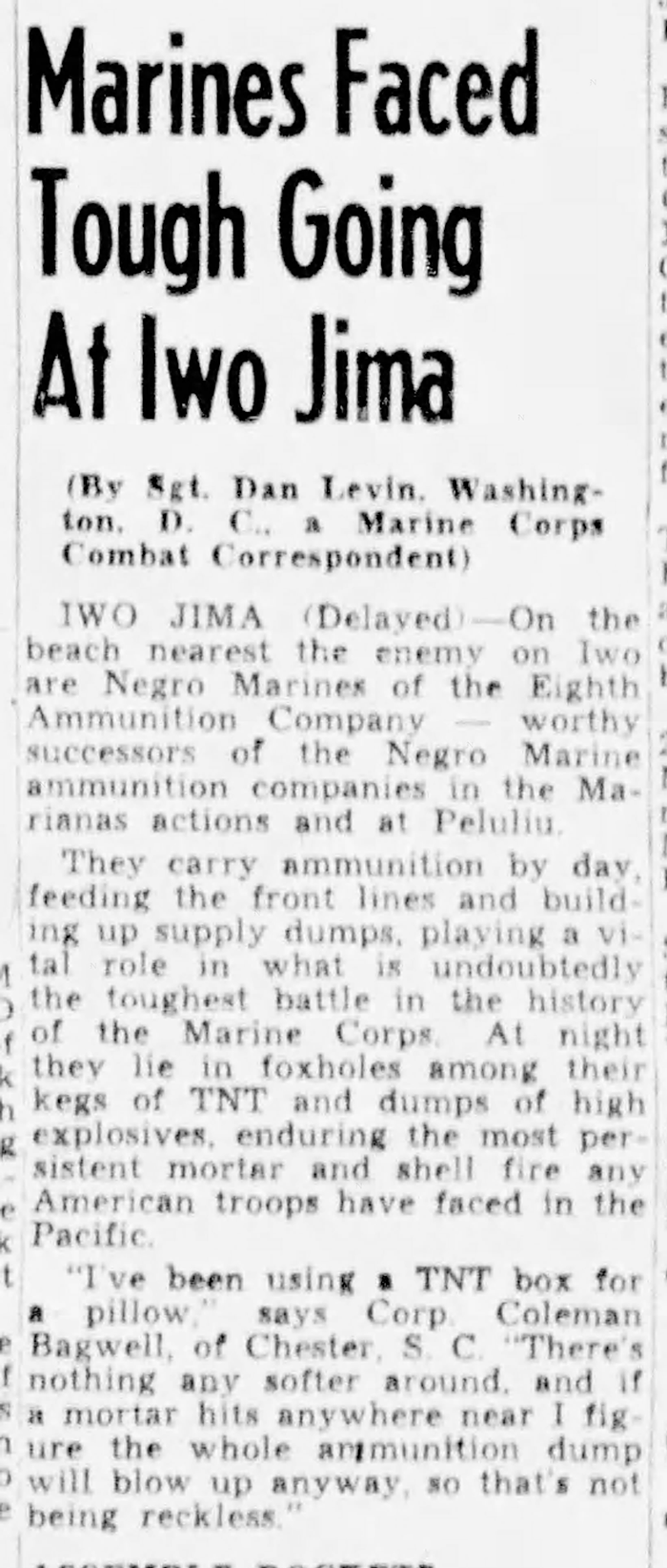 Coleman Bagwell - News Article
New Journal and Guide - March 24, 1945 - Page 11