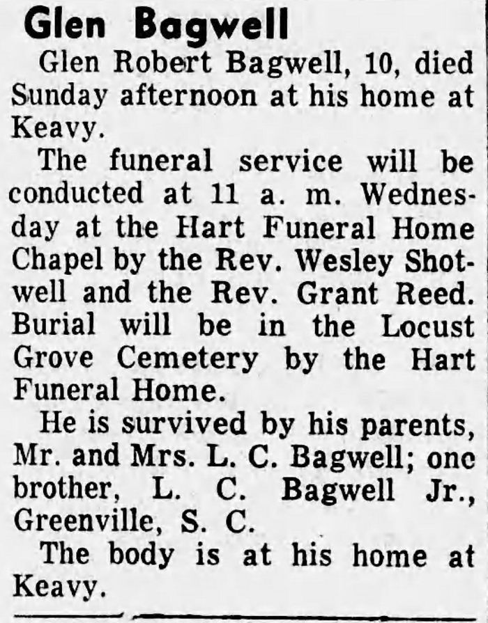 Glenn Robert Bagwel - Obituary
The Corbin Times Tribune - March 10, 1964 - Page 08