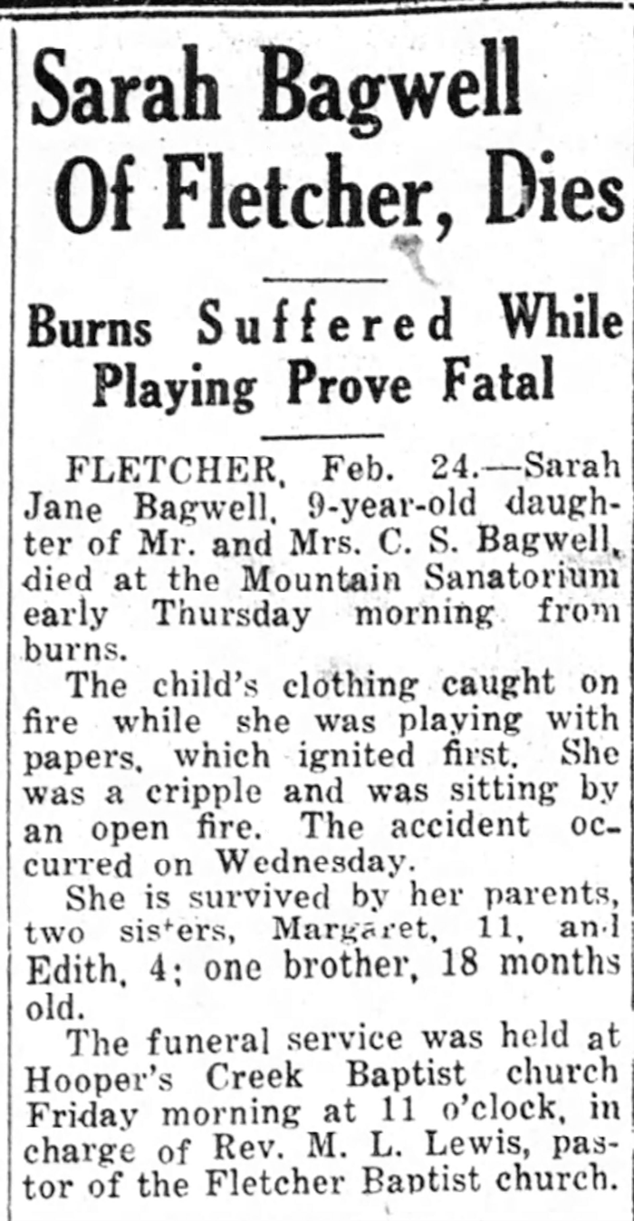Sarah Jane Bagwell - Obituary
The Times News - February 24, 1933 - Page 06