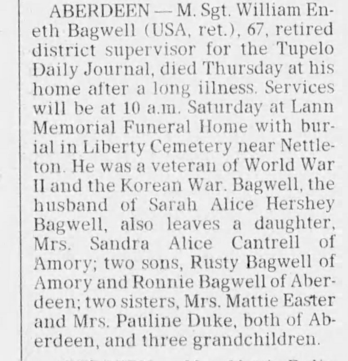 William Eneth Bagwell - Obituary
The Commercial Appeal - March 03, 1989 - Page 03