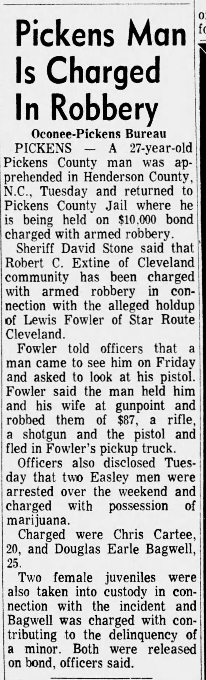 Douglas Earle Bagwell - News Report
The Greenville News - March 08, 1972 - Page 04