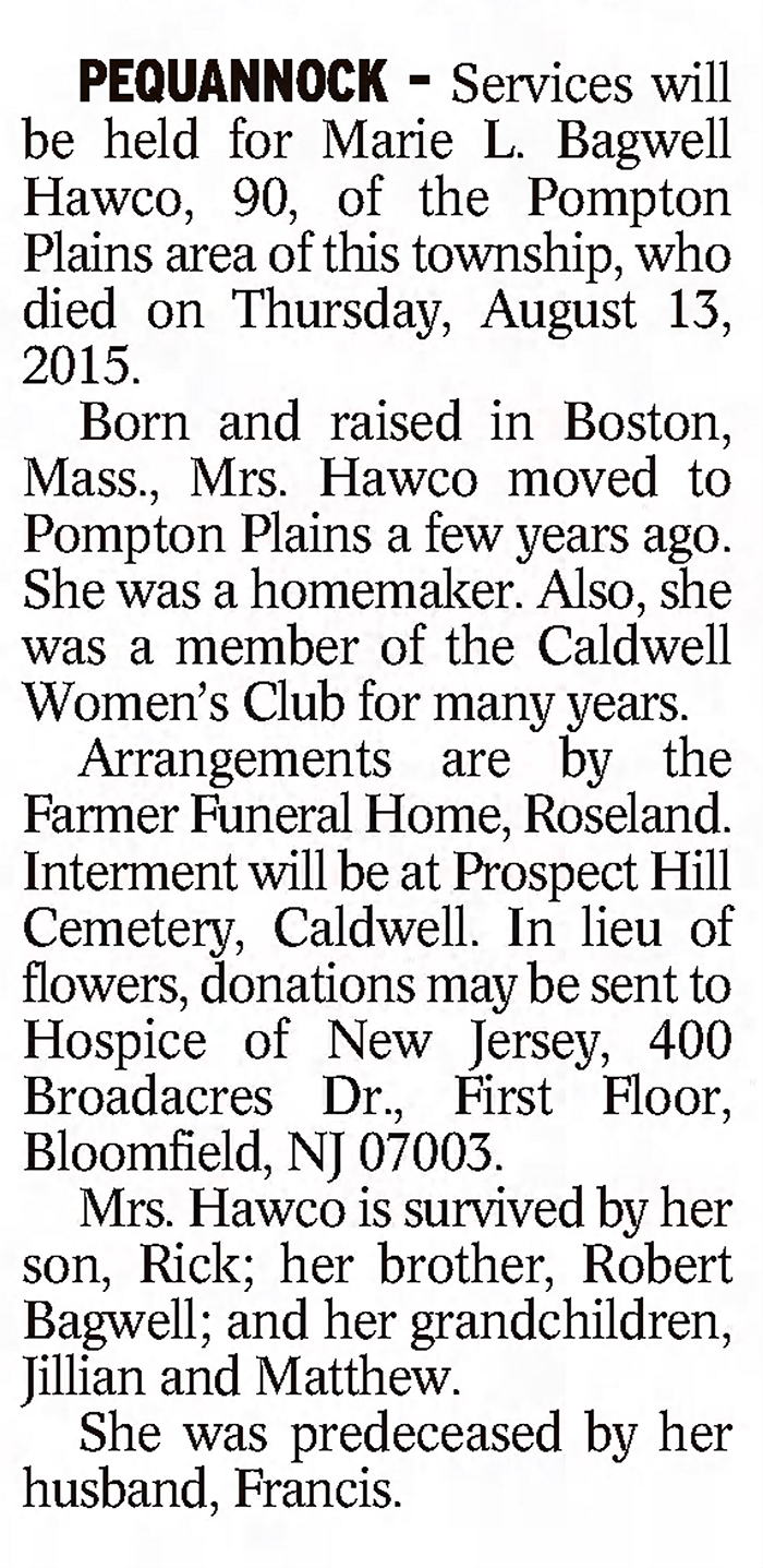 Marie L. (Bagwell) Hawco - Obituary
Suburban Trends - August 19, 2015 - Page C02